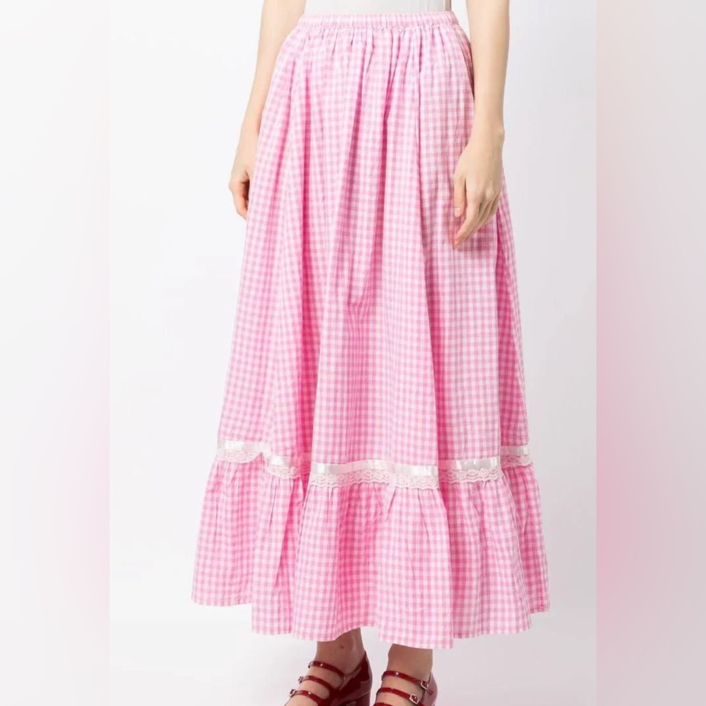 Batsheva Pink Checkered Maxi Skirt Size 6, Nwot.